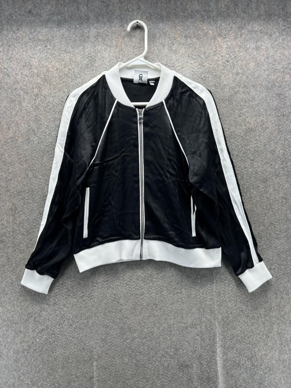 Good American Jacket Womens 1 Black Satin Colorblock Full Zip Track Athletic